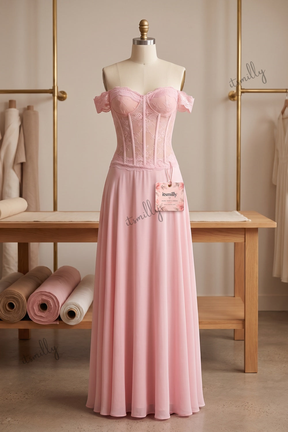 Light Pink Chiffon A-Line Evening Gown light pink chiffon evening gown - product view 2