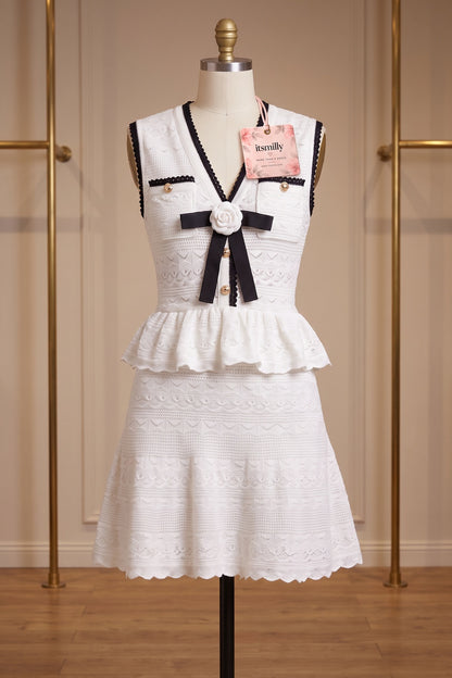 White Lace Crochet Peplum Mini Dress white lace/crochet knit dress - product view 2