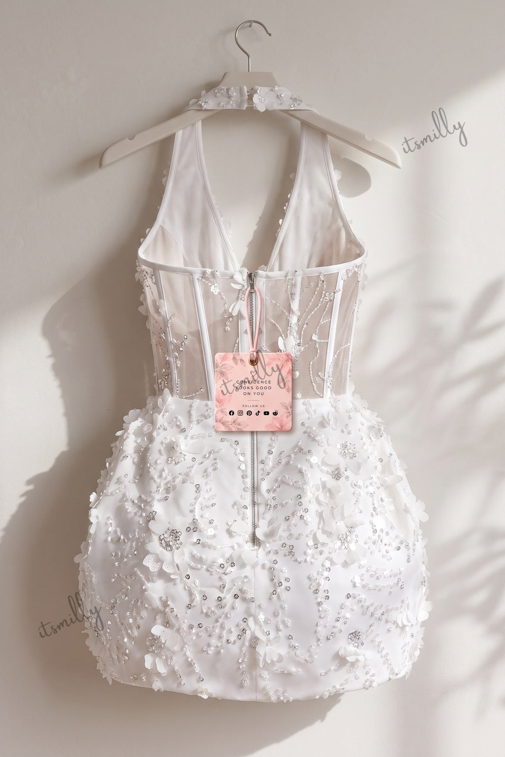 White Mesh Corset Bubble Mini Dress white mesh dress - product view 4