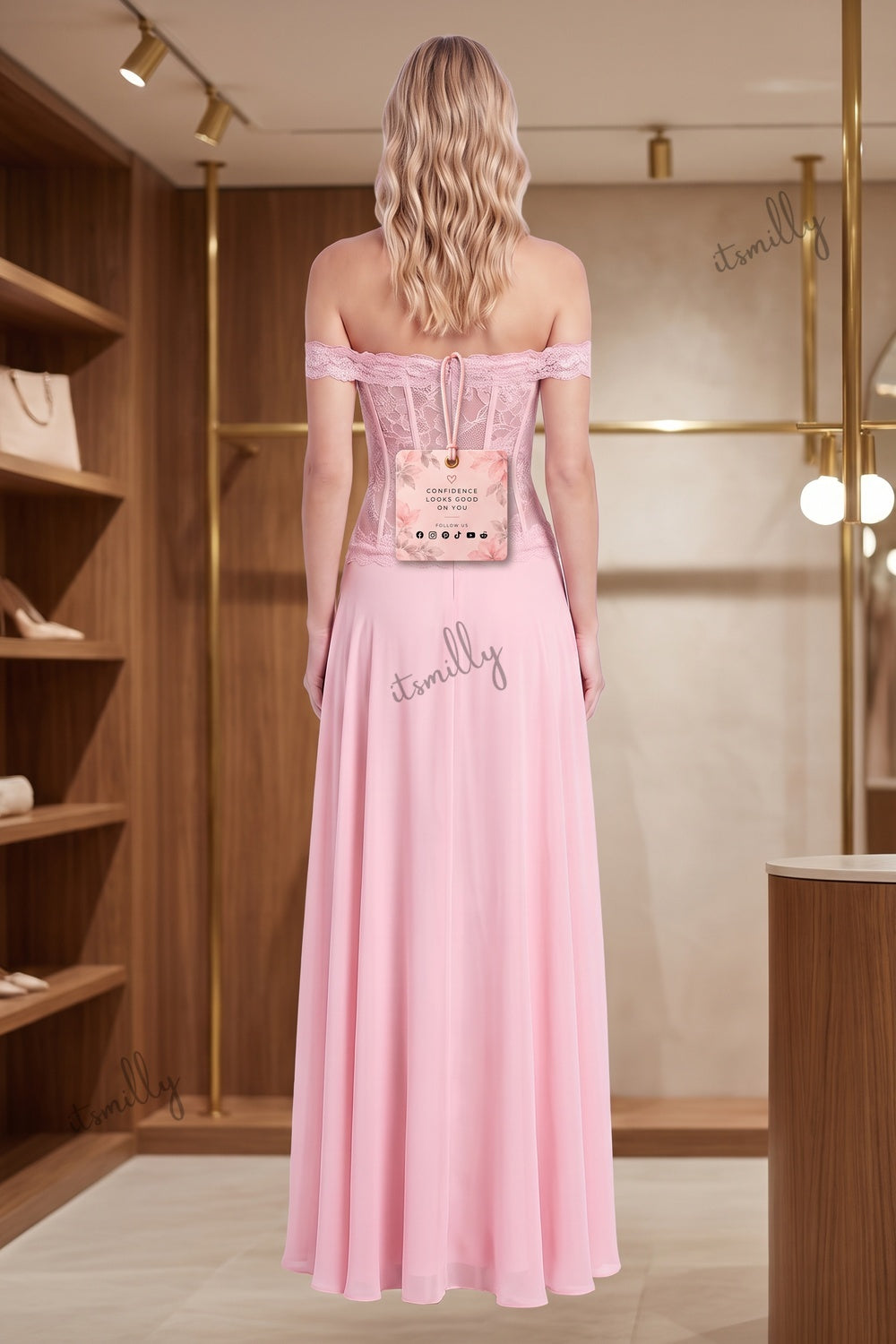 Light Pink Chiffon A-Line Evening Gown light pink chiffon evening gown - product view 4