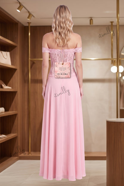 Light Pink Chiffon A-Line Evening Gown light pink chiffon evening gown - product view 4