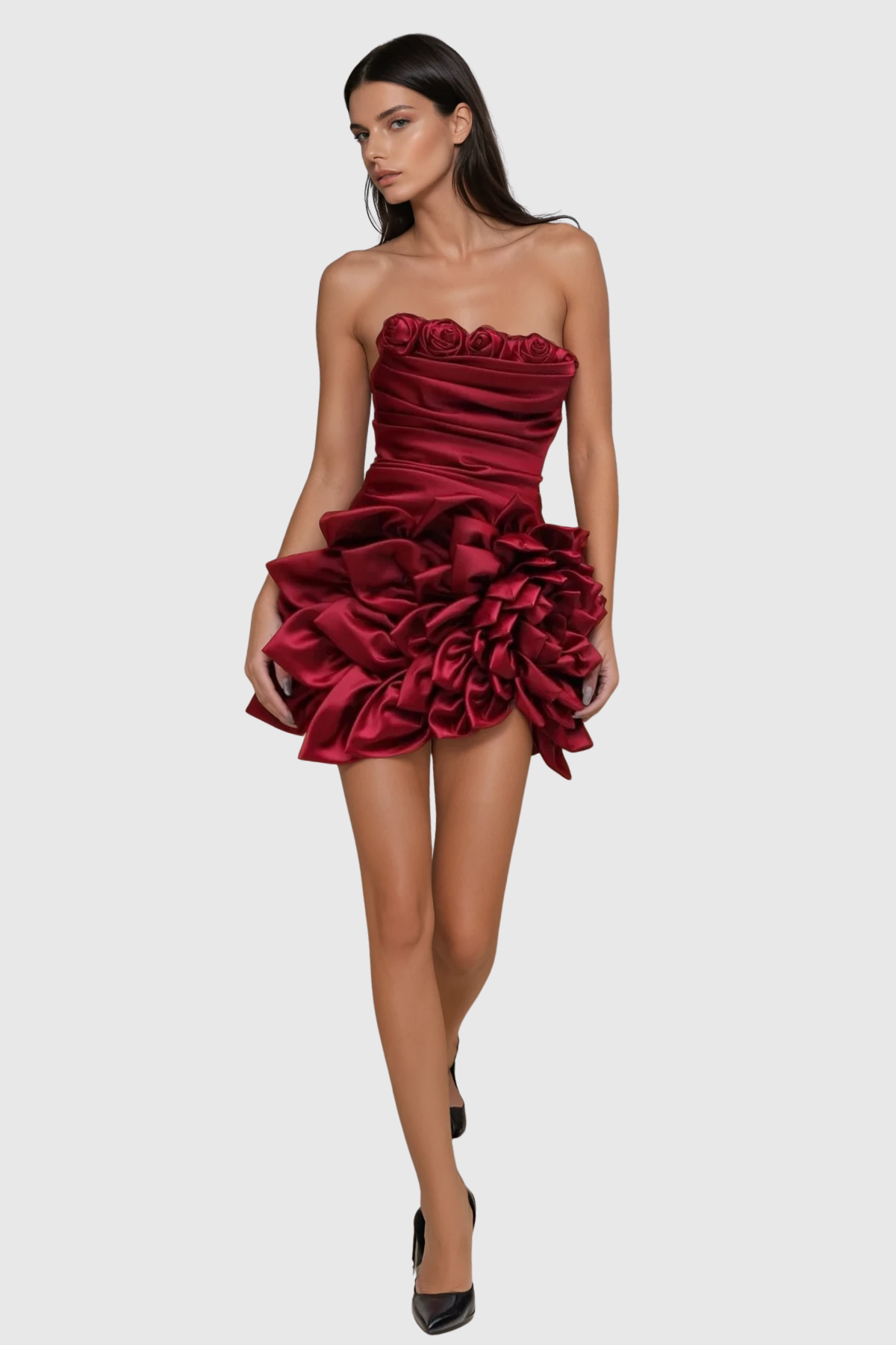 Myles Floral Petals Strapless Mini Dress