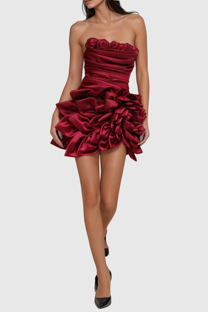 Myles Floral Petals Strapless Mini Dress