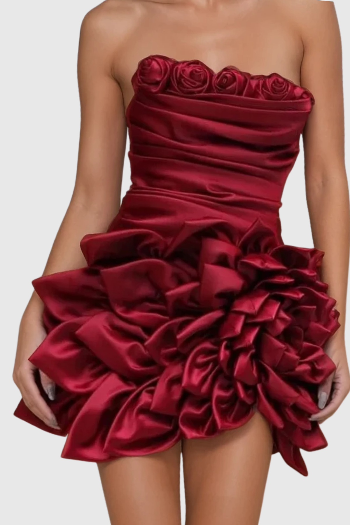 Myles Floral Petals Strapless Mini Dress
