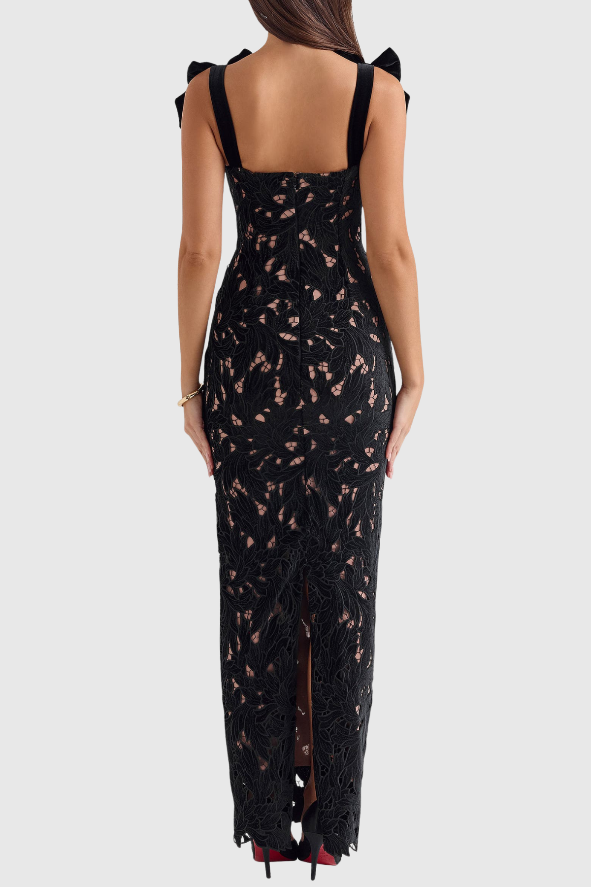 Beora Lace Bow Maxi Dress - Black