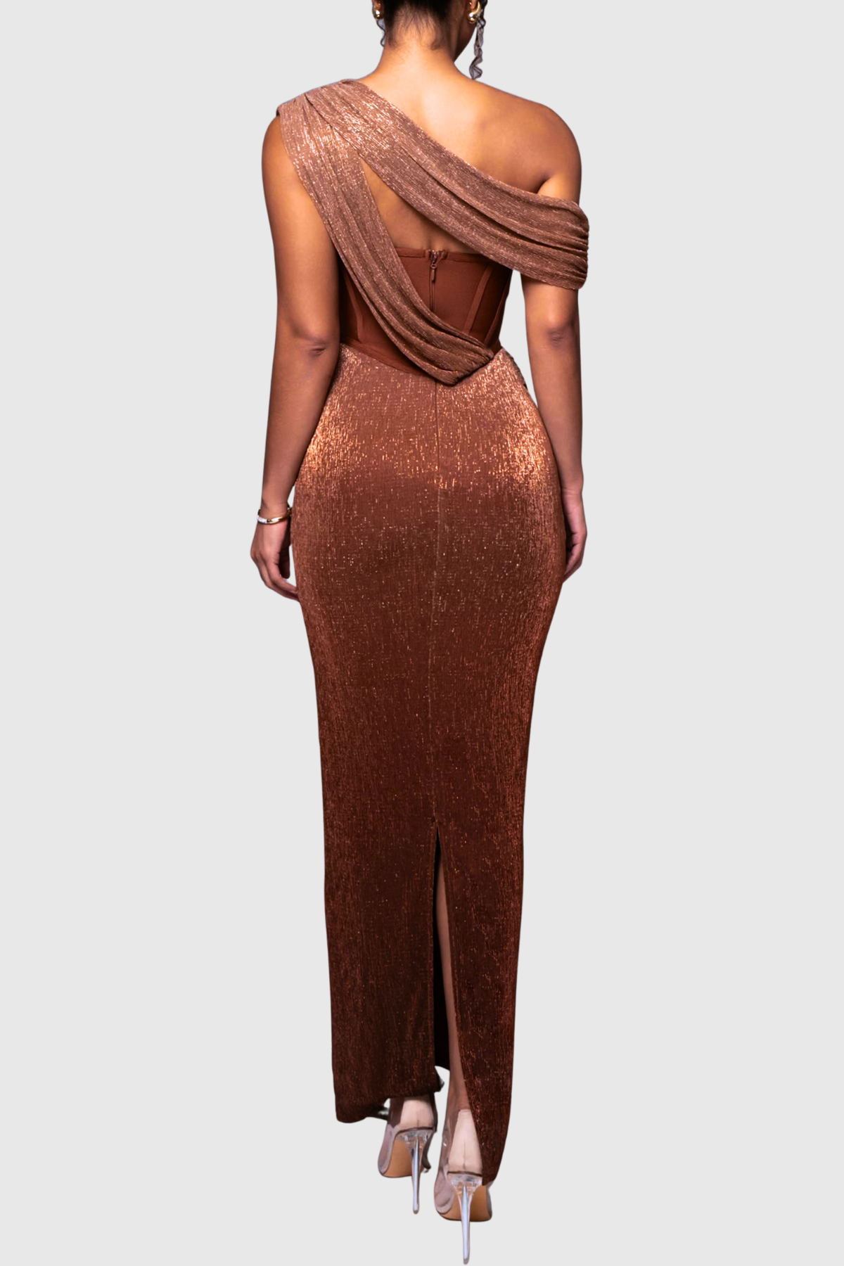 Elestra Asymmetrical Draped Maxi Bandage Dress