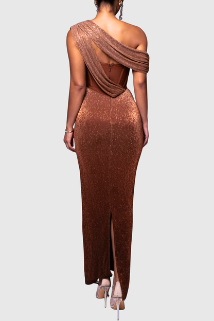 Elestra Asymmetrical Draped Maxi Bandage Dress
