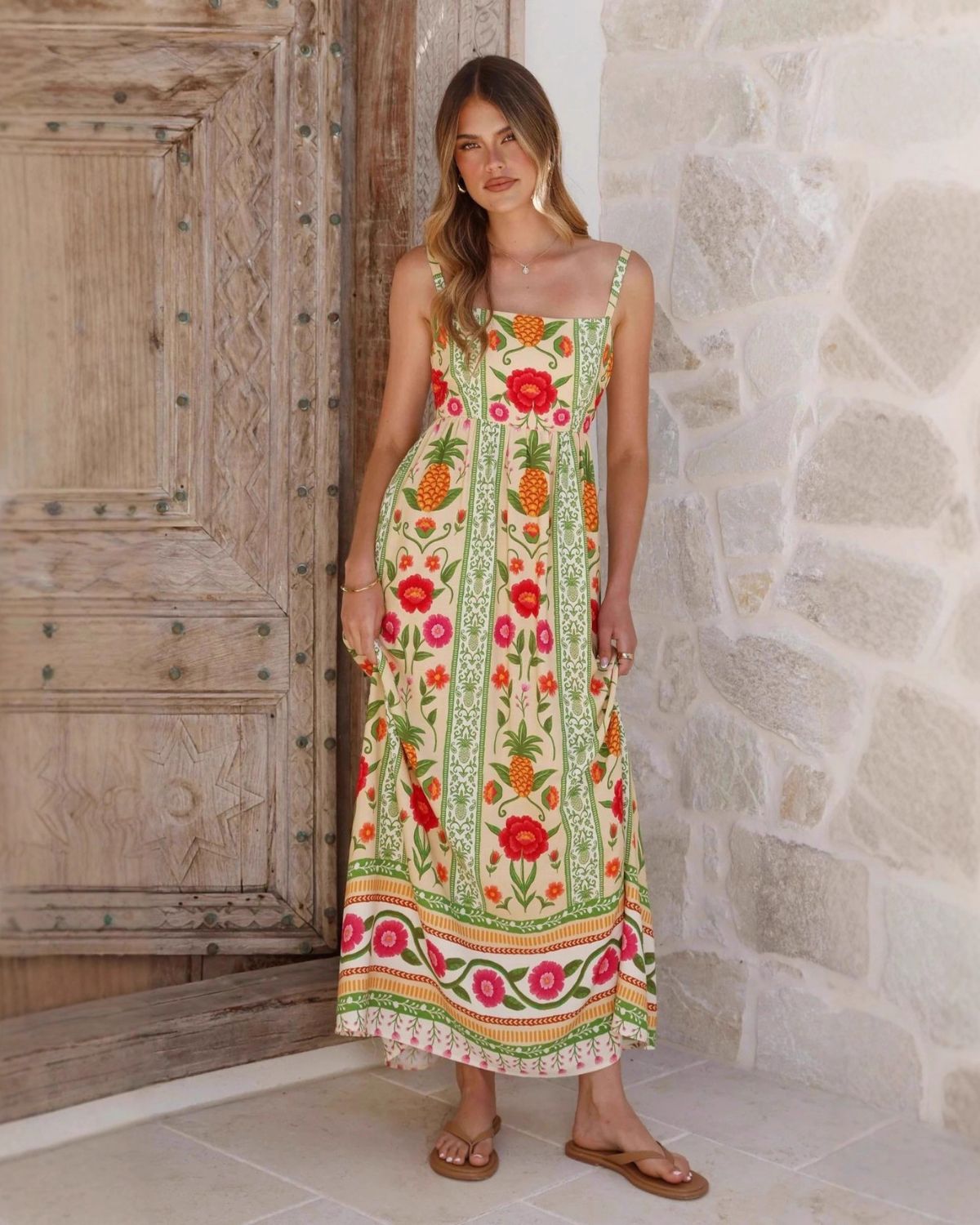 Tilde Pineapple Linen Maxi Dress