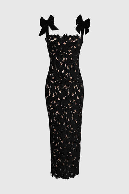 Beora Lace Bow Maxi Dress - Black
