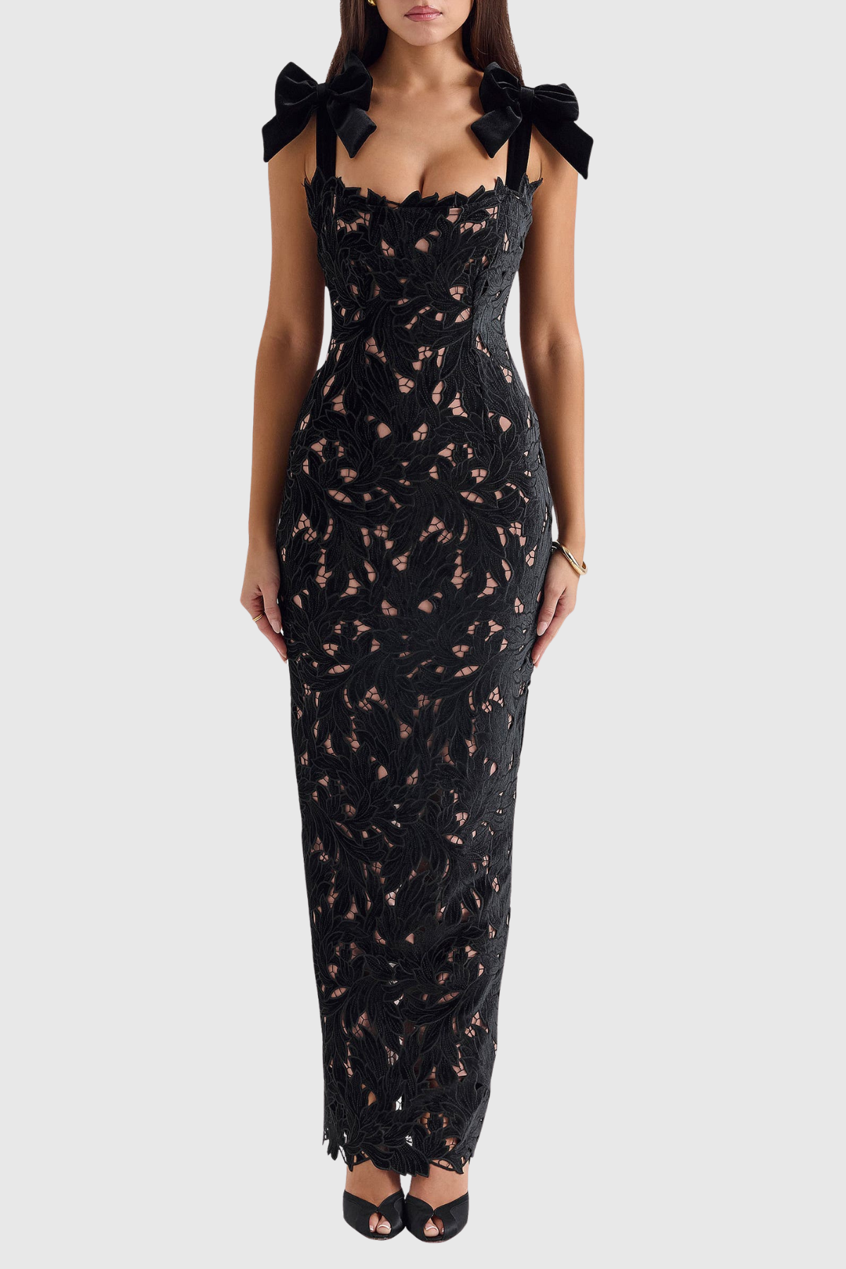 Beora Lace Bow Maxi Dress - Black