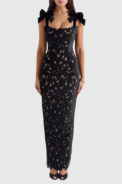 Beora Lace Bow Maxi Dress - Black