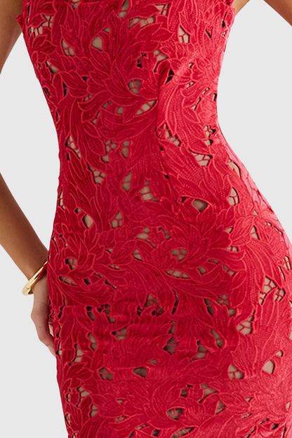Beora Lace Bow Maxi Dress - Red