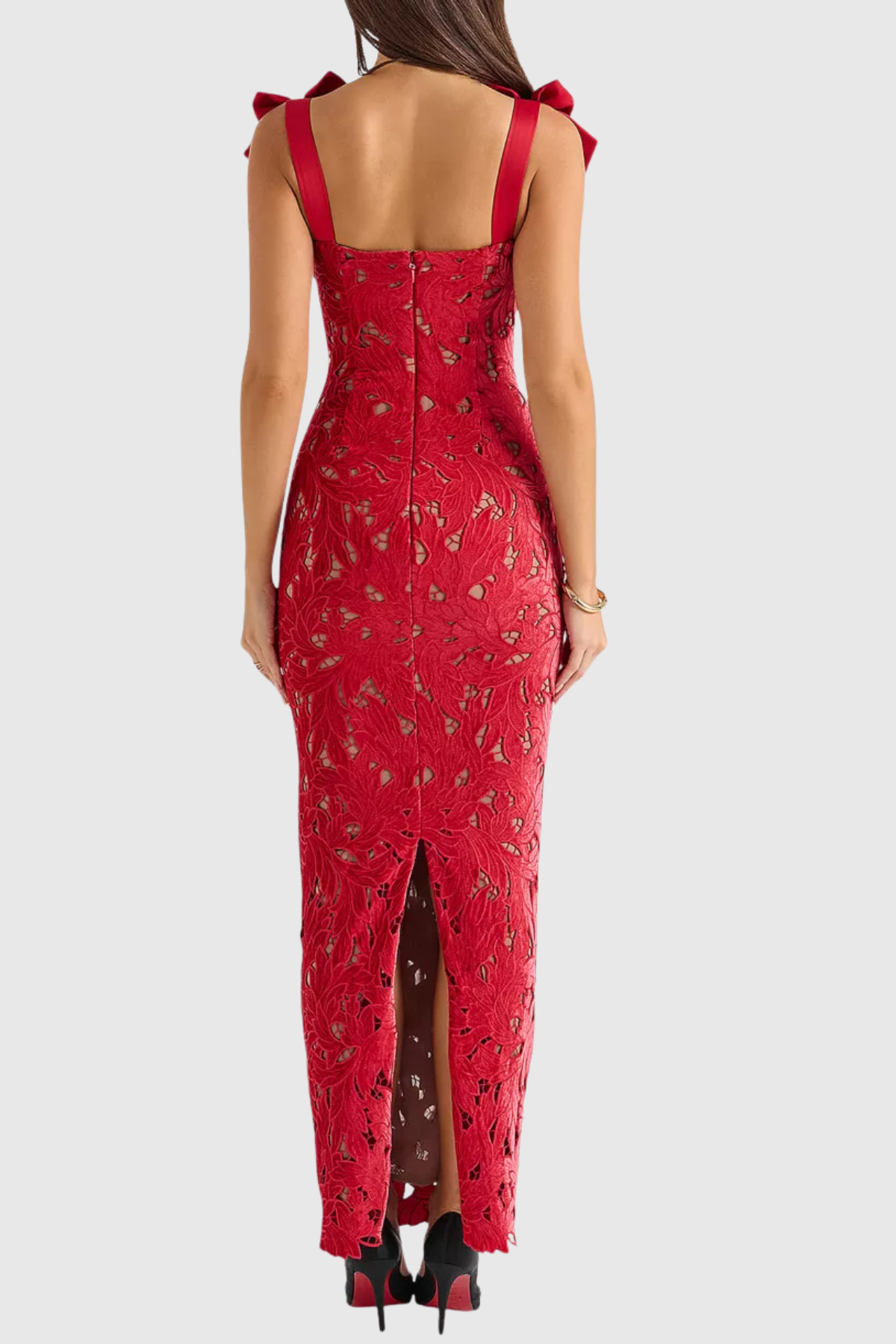 Beora Lace Bow Maxi Dress - Red