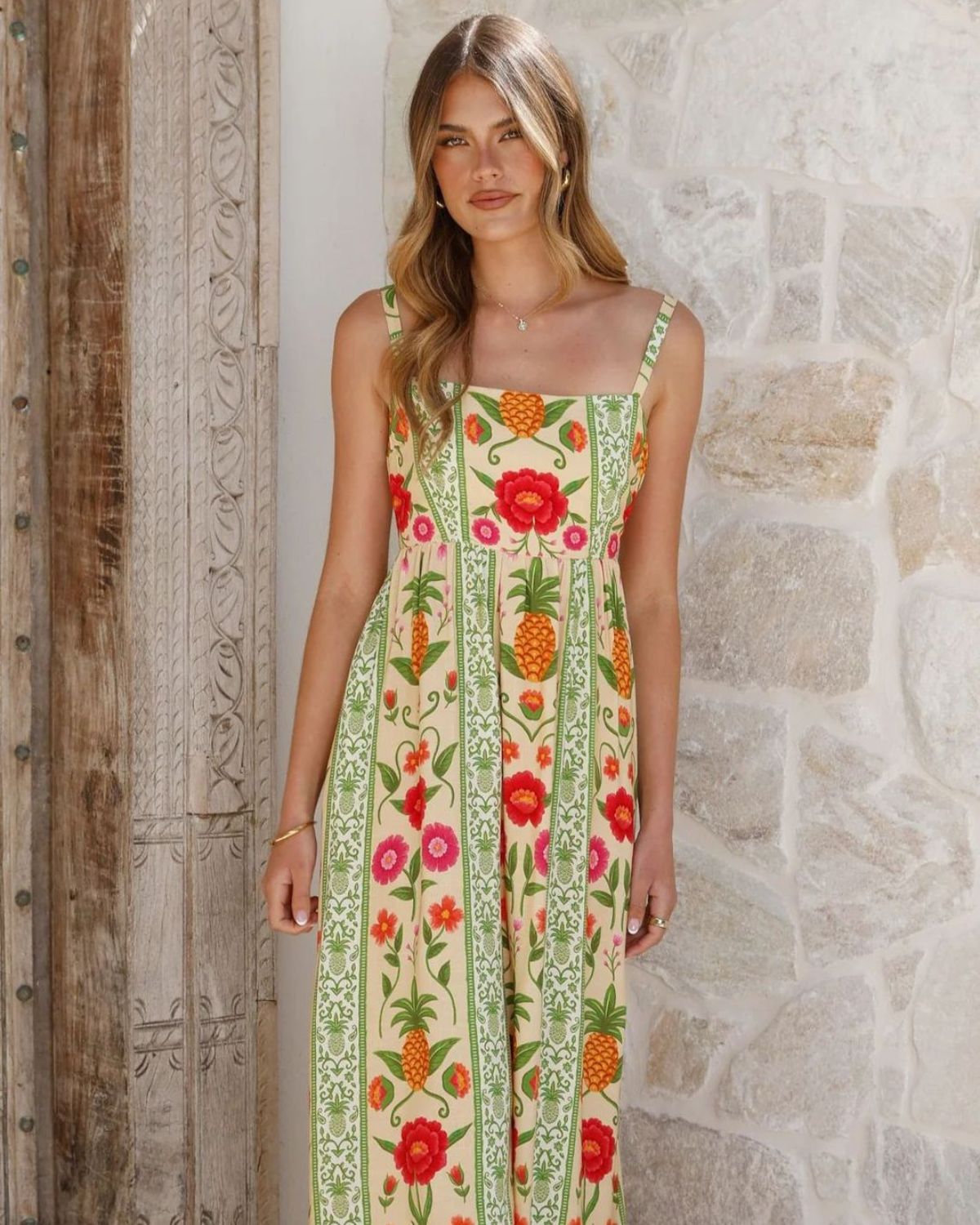 Tilde Pineapple Linen Maxi Dress
