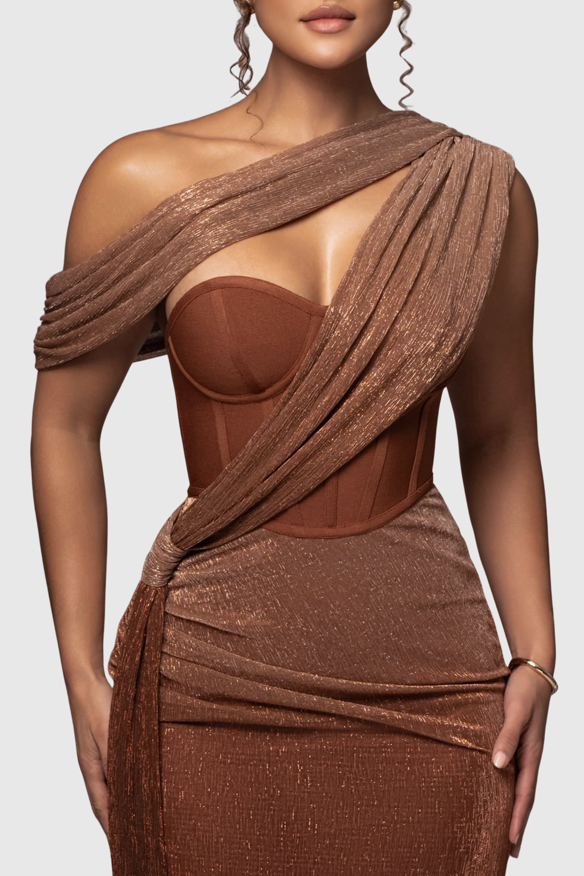 Elestra Asymmetrical Draped Maxi Bandage Dress