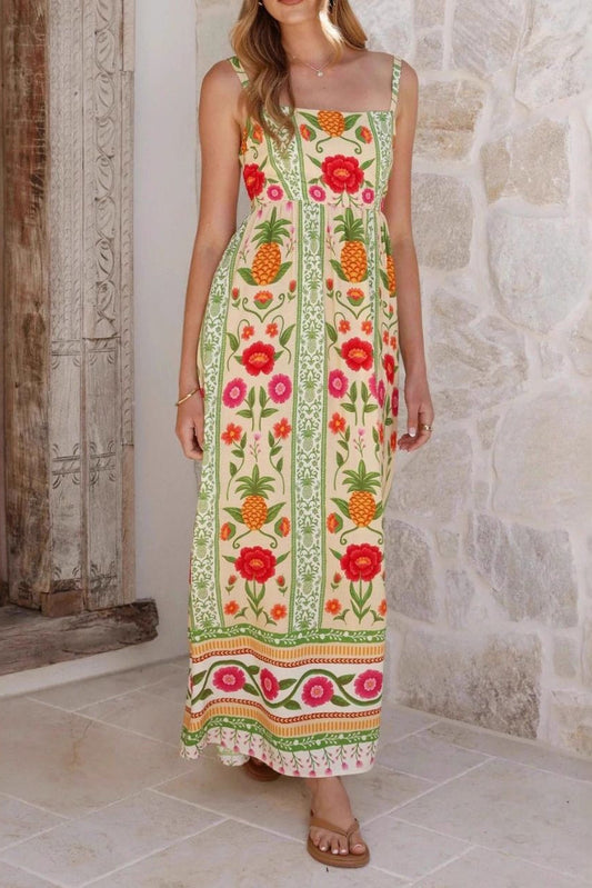 Tilde Pineapple Linen Maxi Dress
