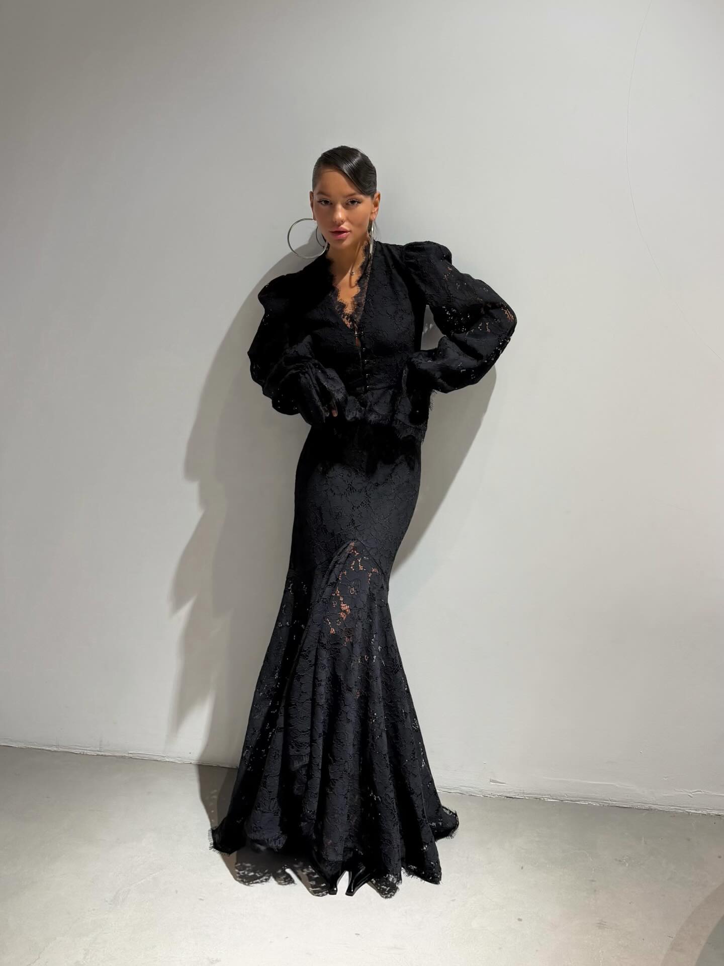 Umeko Lace Blouse & Maxi Skirt Set - Black