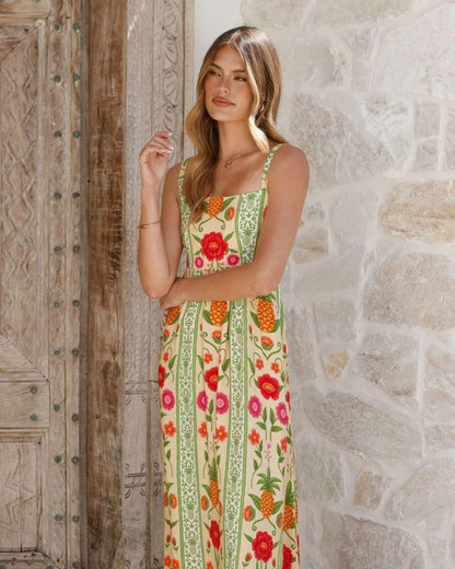 Tilde Pineapple Linen Maxi Dress