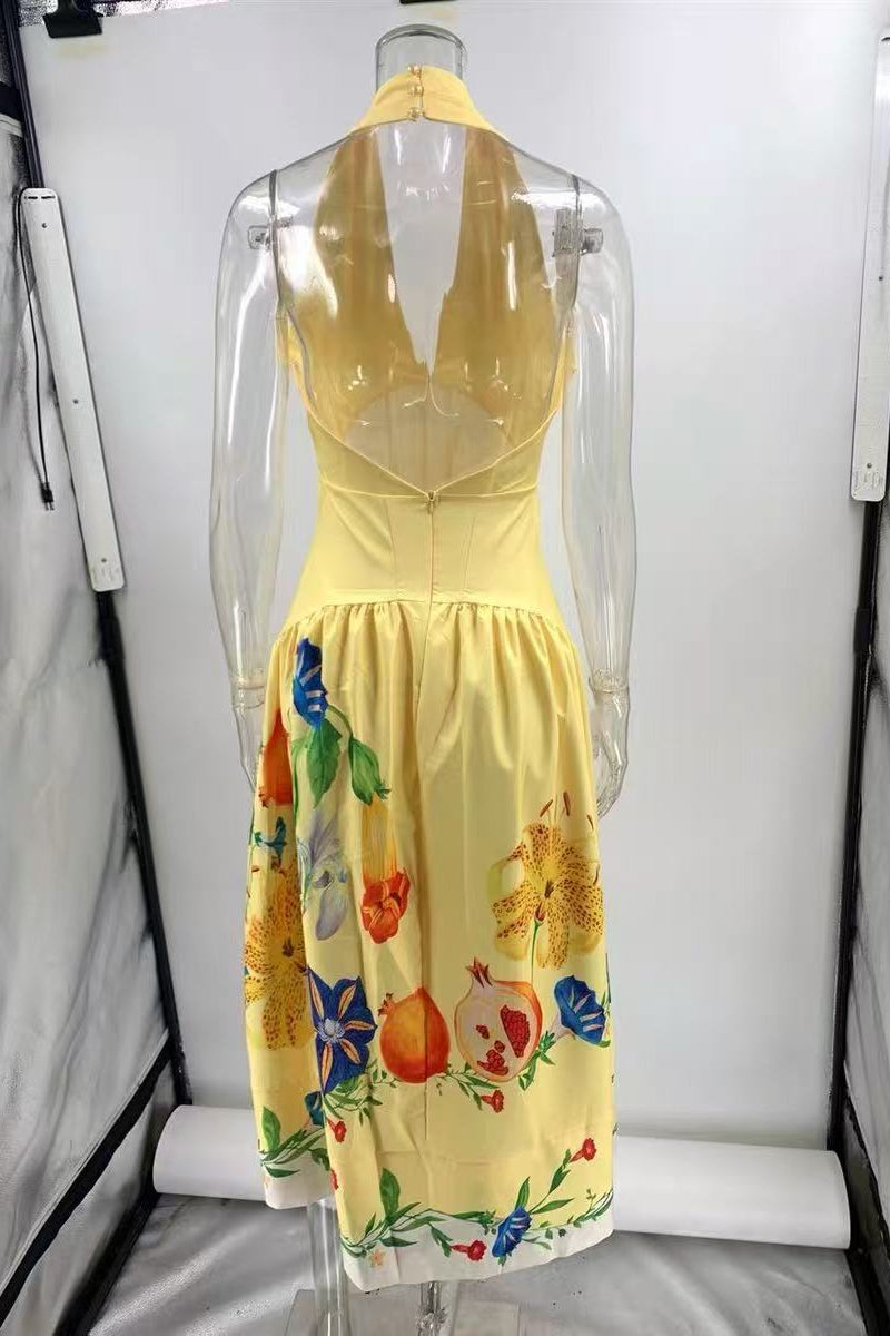 Dahlia Linen-Blend Halter maxi dress - yellow