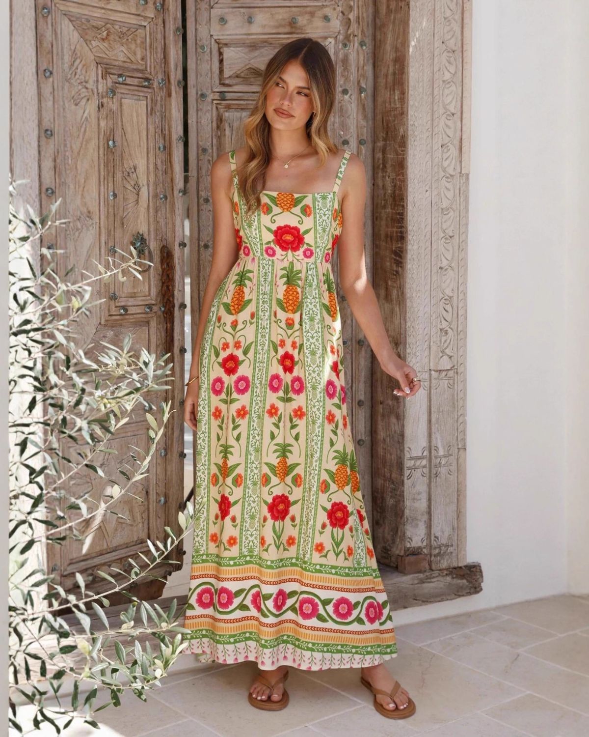 Tilde Pineapple Linen Maxi Dress
