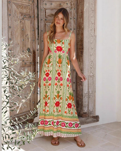 Tilde Pineapple Linen Maxi Dress