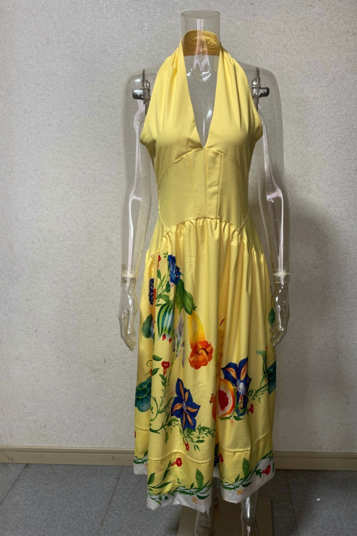 Dahlia Linen-Blend Halter maxi dress - yellow