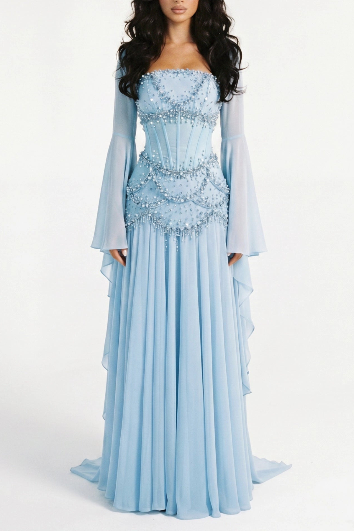 Acantha Pearl Corset Glossy Maxi Dress