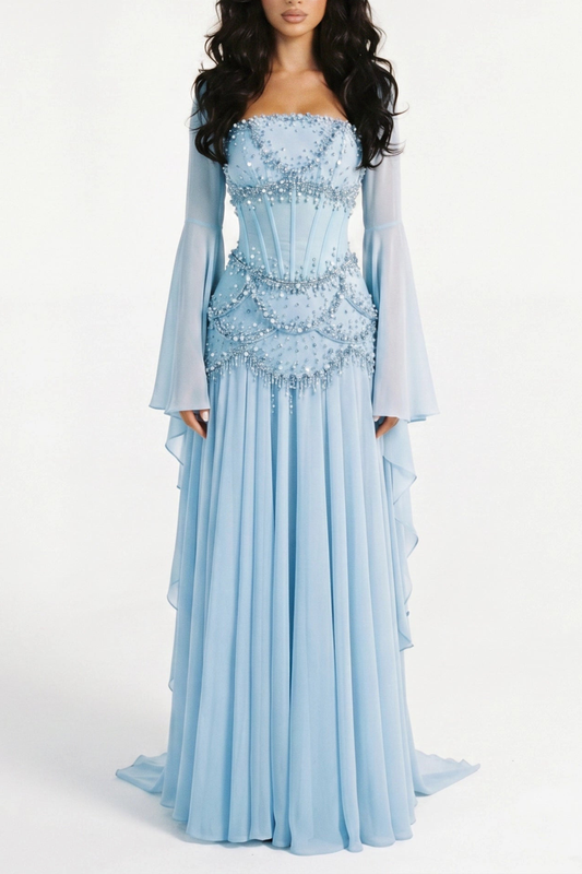 Acantha Pearl Corset Glossy Maxi Dress