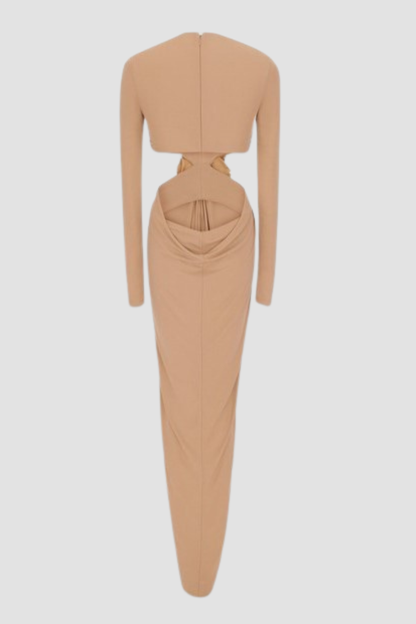 Tibera Floral Cutout Ruched Maxi Dress - Beige
