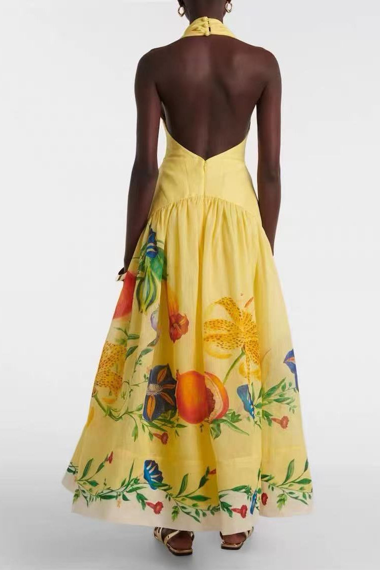 Dahlia Linen-Blend Halter maxi dress - yellow
