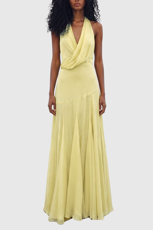 Aadhya Halter Draped Maxi Dress - Yellow