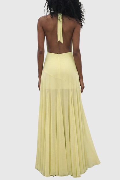 Aadhya Halter Draped Maxi Dress - Yellow