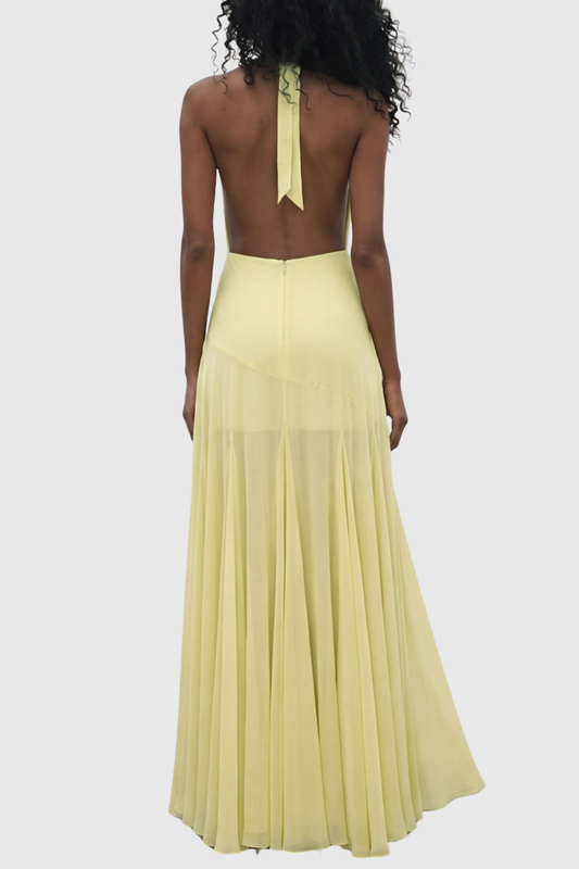 Aadhya Halter Draped Maxi Dress - Yellow
