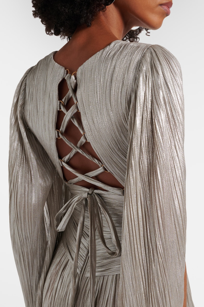 Aafke Metallic Ruched Split Maxi Dress