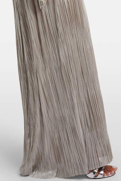 Aafke Metallic Ruched Split Maxi Dress