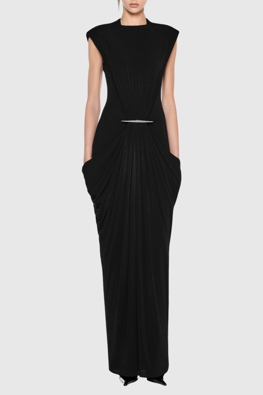 Aamua Sleeveless Ruched Metal Maxi Dress - Black