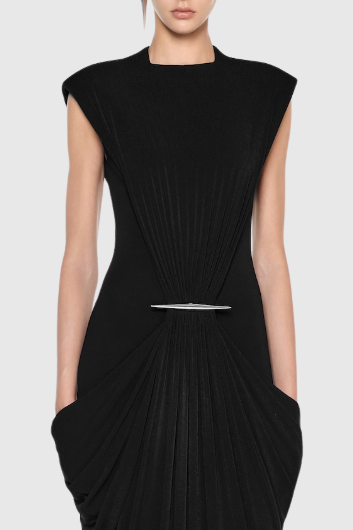 Aamua Sleeveless Ruched Metal Maxi Dress - Black
