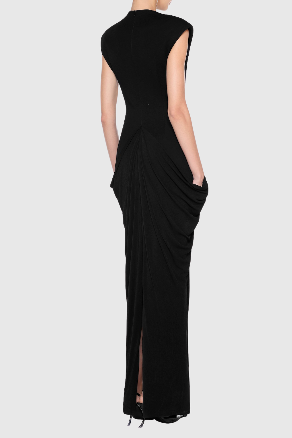 Aamua Sleeveless Ruched Metal Maxi Dress - Black