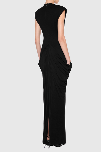 Aamua Sleeveless Ruched Metal Maxi Dress - Black