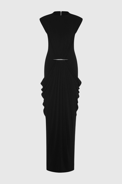 Aamua Sleeveless Ruched Metal Maxi Dress - Black