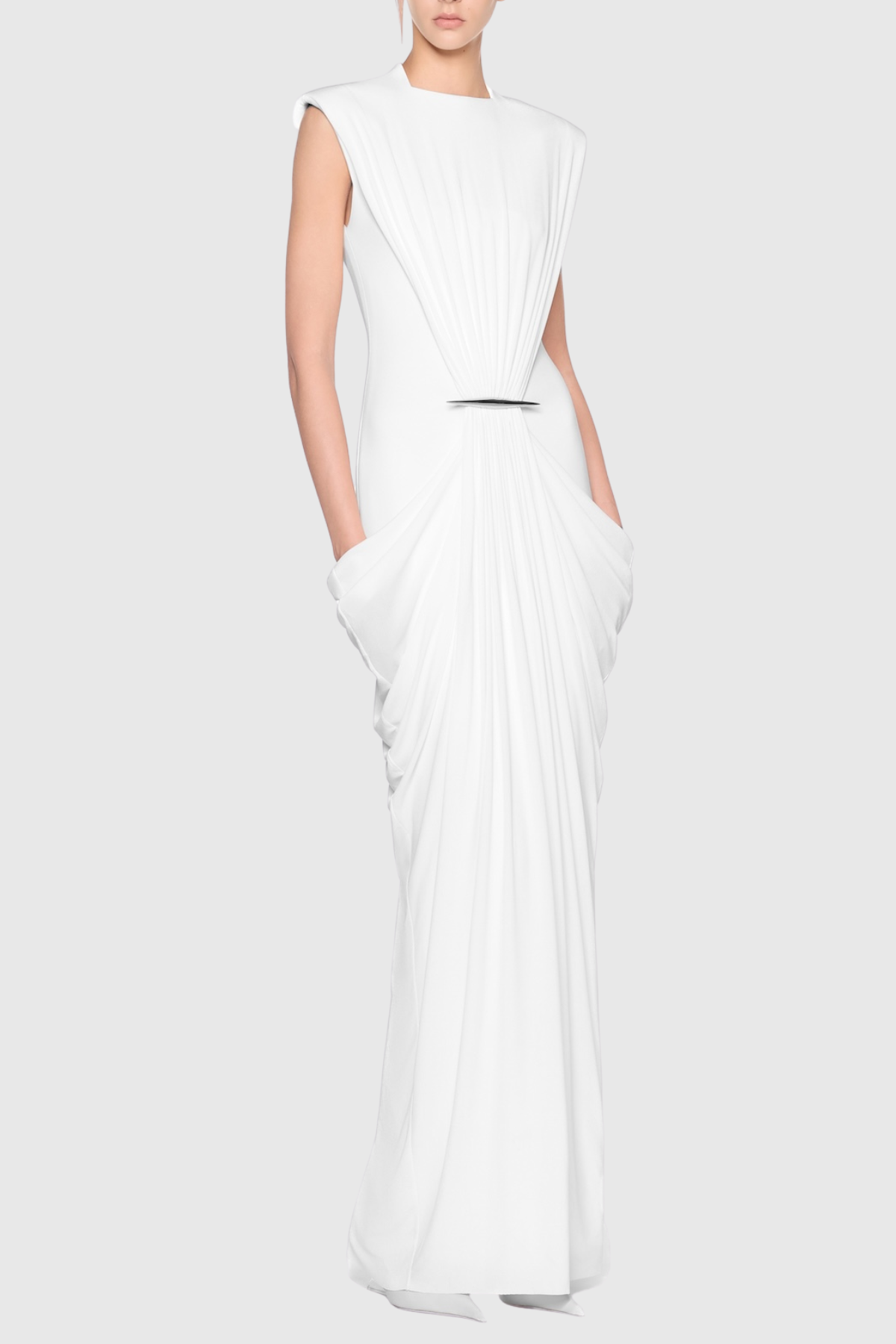 Aamua Sleeveless Ruched Metal Maxi Dress - White