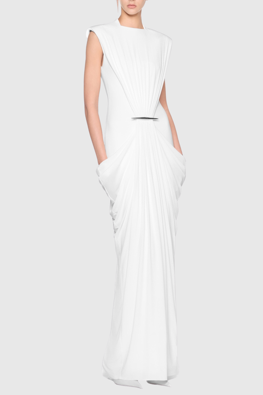 Aamua Sleeveless Ruched Metal Maxi Dress - White