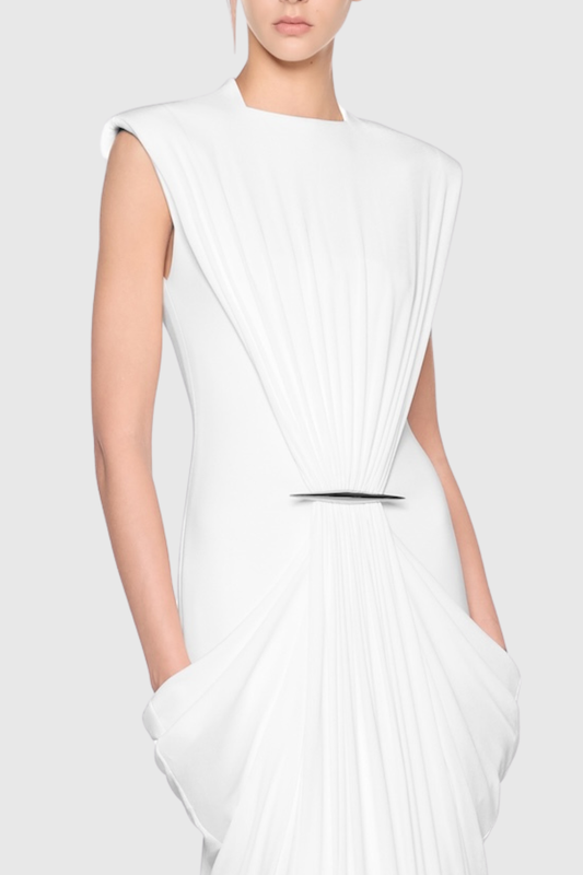 Aamua Sleeveless Ruched Metal Maxi Dress - White