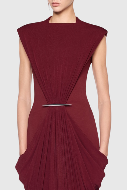 Aamua Sleeveless Ruched Metal Maxi Dress - Wine