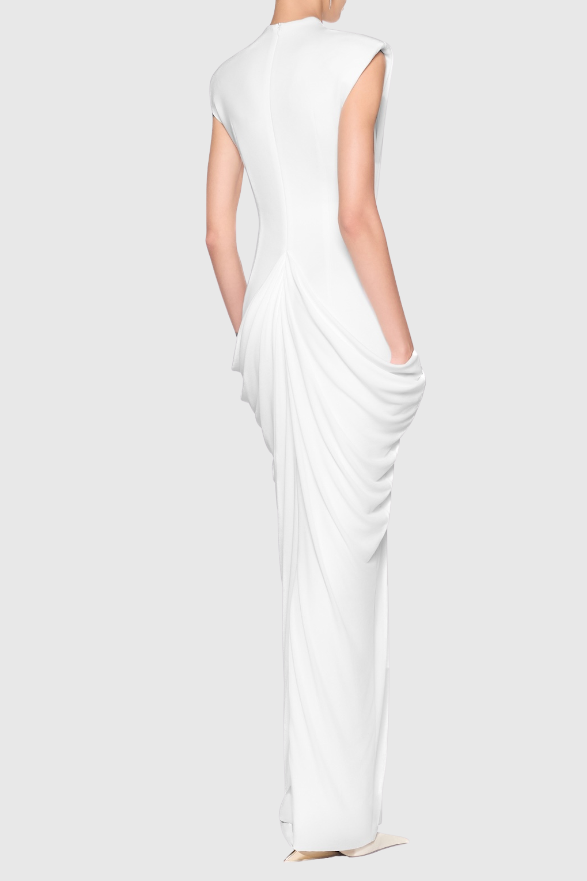 Aamua Sleeveless Ruched Metal Maxi Dress - White