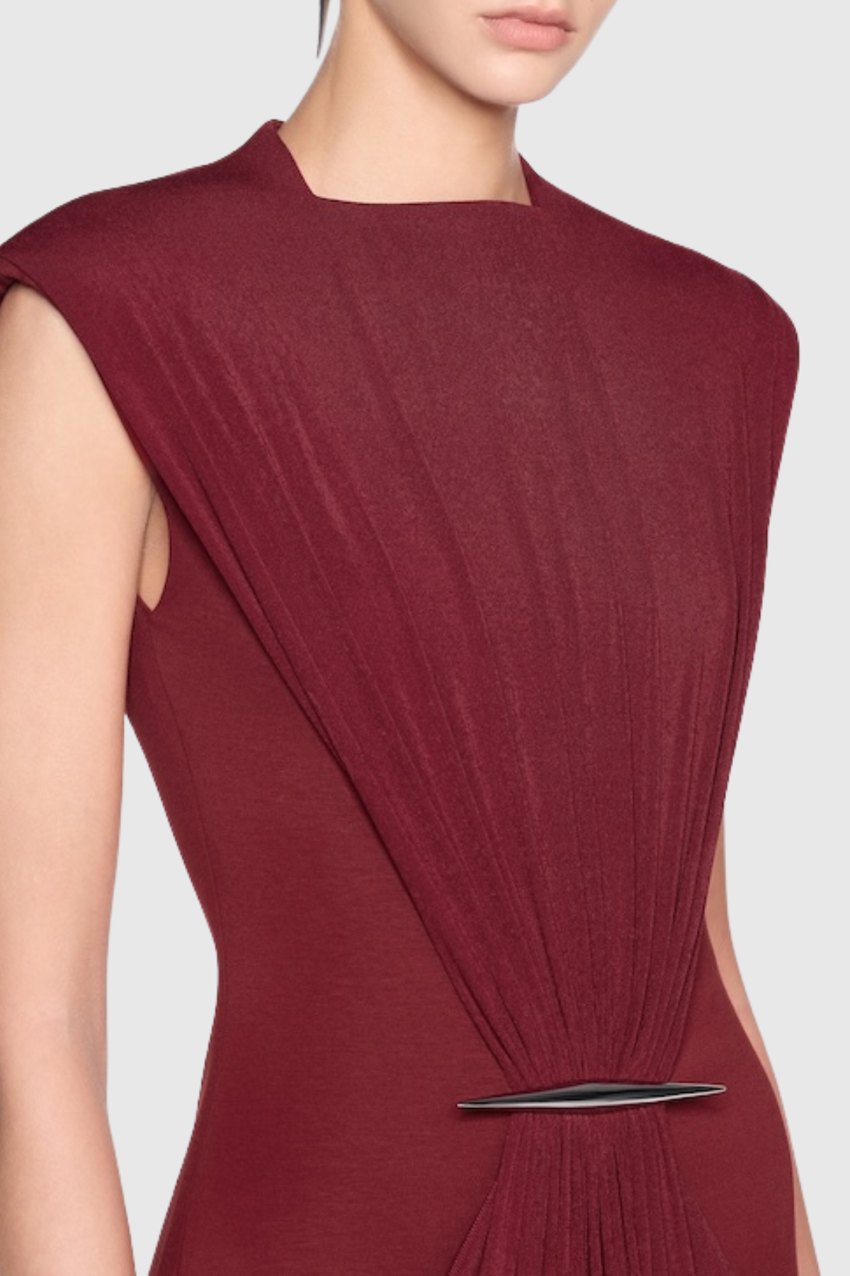 Aamua Sleeveless Ruched Metal Maxi Dress - Wine