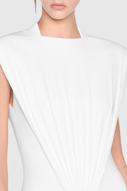 Aamua Sleeveless Ruched Metal Maxi Dress - White