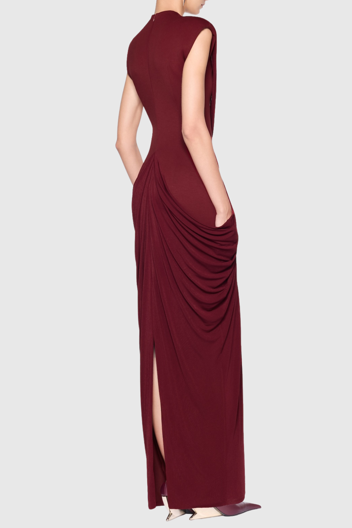 Aamua Sleeveless Ruched Metal Maxi Dress - Wine