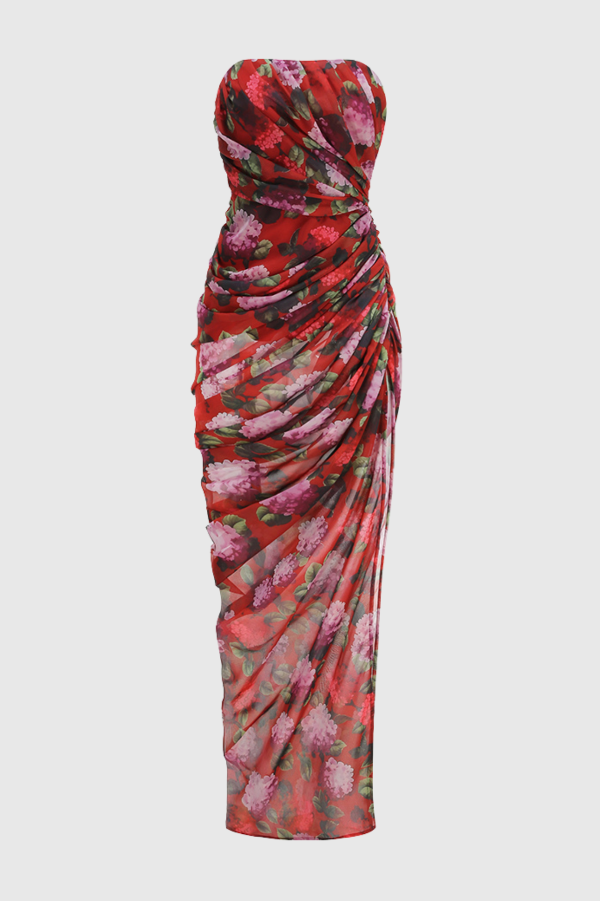 Aanav Strapless Floral Ruched Maxi Dress