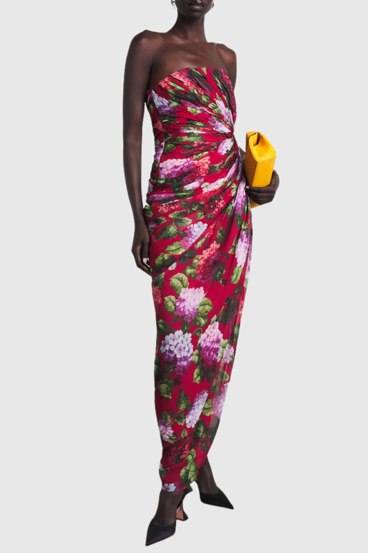 Aanav Strapless Floral Ruched Maxi Dress